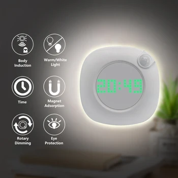 

Motion Sensor Night Light Time Clock Adjustable Lightings for Bedroom Home Toilet Stair Wardrobe Wall LED Lamp Human Induction