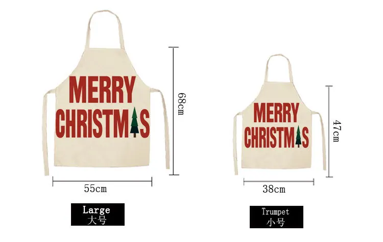 Parent-child Kitchen Apron Europe and America Merry Christmas Printed Sleeveless Cotton Linen Aprons for Men Women Home Cleaning