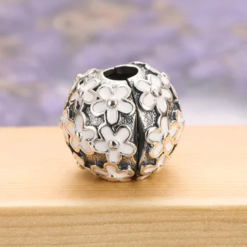 

Authentic S925 Bead Charm White Enamel Daisy Meadow Clip Stopper Beads fit Lady Bracelet DIY Jewelry