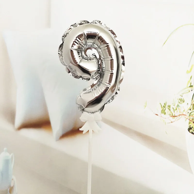 7 дюймов мини воздушные шары из фольги в виде цифр торт Топпер DIY Дети день рождения торт флаг свадебное украшение креативные самостоятельно надувные шары - Цвет: Silver number 9