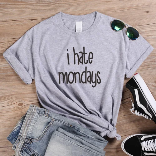 Gray ONSEME летняя забавная футболка с надписью «I Hate Monday» Женская хипстерская уличная одежда Топы Harajuku футболка femme Футболка - Цвет: Gray