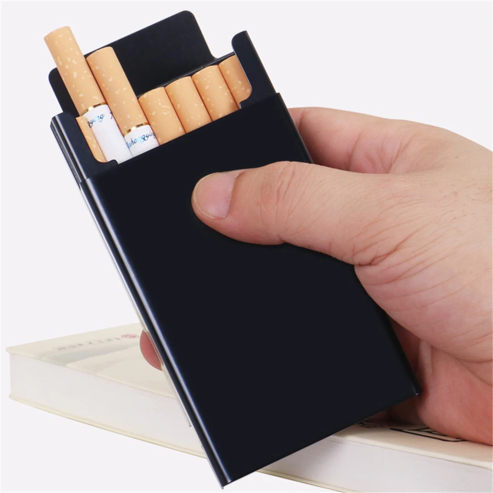  Cigarette Case 20 Capacity Aluminum Alloy Automatic Slider Cigarette  Case 2Pack Metal Cigarette case (Black + Silver, 85mm King Size) : Health &  Household
