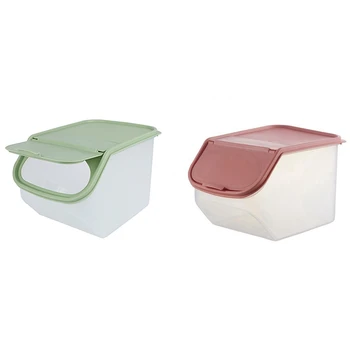 

2x Dried Food Storage Sealed Box with Measuring Cup Plastic Kitchen Cereal Flour Rice Bean Pink & Green