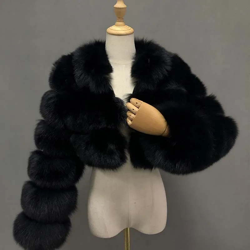 

Real Photos Short Faux Fur Coats Fashion Slim Black Turn-down Collar Full Sleeves Spliced Warm Thick 4XL Winter Overcoats Women