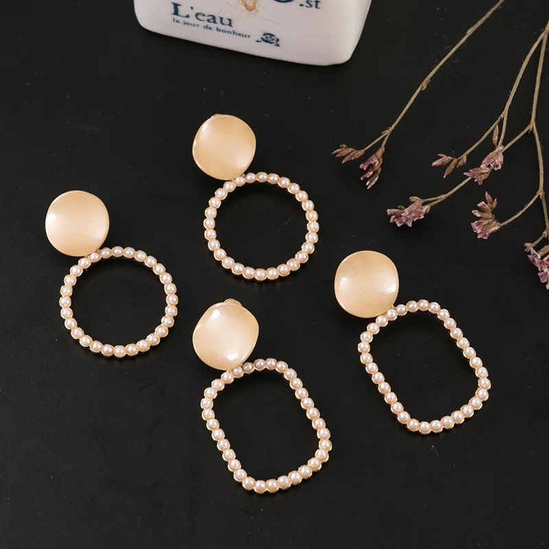 

2019 New Big Circle Round Drop Earrings For Women Simulated Pearl Earring Fashion Jewelry Bijoux Gifts Wholesale