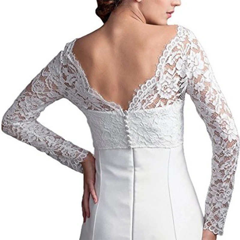 GOHYPDUG Bridal Новая женская мягкая кружевная Куртка болеро с длинным рукавом и v-образным вырезом Свадебные накидки для невесты