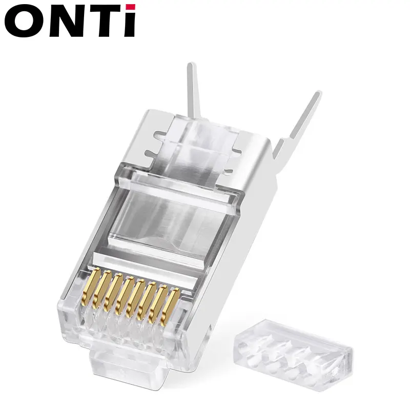 Connettore ONTi RJ45 connettore cavo di rete 10/50/100pcs Cat6a Cat7 RJ45 spina schermato FTP 8P8C connettori a crimpare di rete