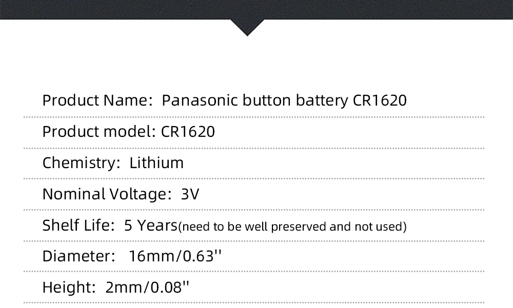 CR1620-PC-C5 - Panasonic (1/C5) - 1 piece - Vancouver Battery Corp