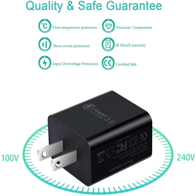 QC 3.0 Quick Charger USB Travel Quick Charge Adapter EU US Wall Plug for IPhone Samsung Xiaomi Huawei Etc Mobile Phone Charger
