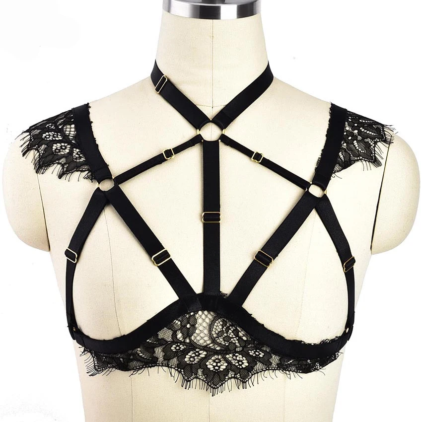 JLX. Жгут черный кружевной бюстгальтер портупея для тела женщин Холтер Bralette Strappy бюстгальтер сетка Bralet Без Спинки Бюстгальтеры Эластичный регулируемый жгут