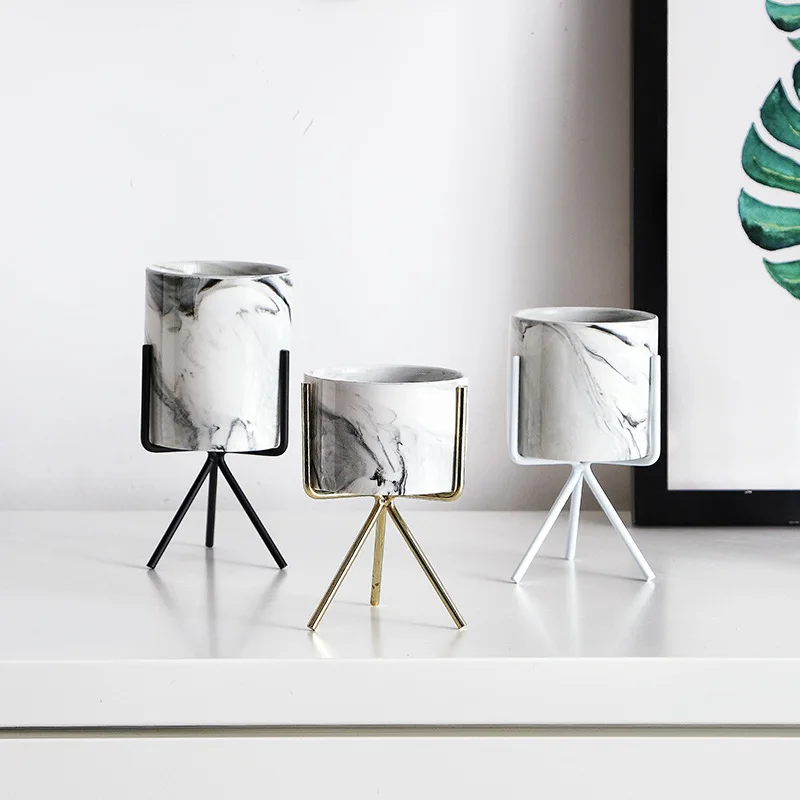 

Nordic Minimalism Style Marble Pattern Golden Ceramics Iron Art Vase Tabletop Flower Pot Home Wedding Living Room Decoration, Go