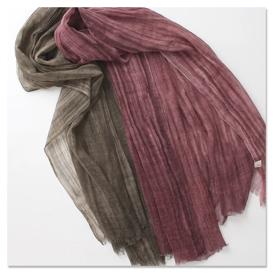 tie-dyed solid color plain real wool scarves women autumn winter wrinkle fringed thin soft scarf shawl wraps female neckerchief