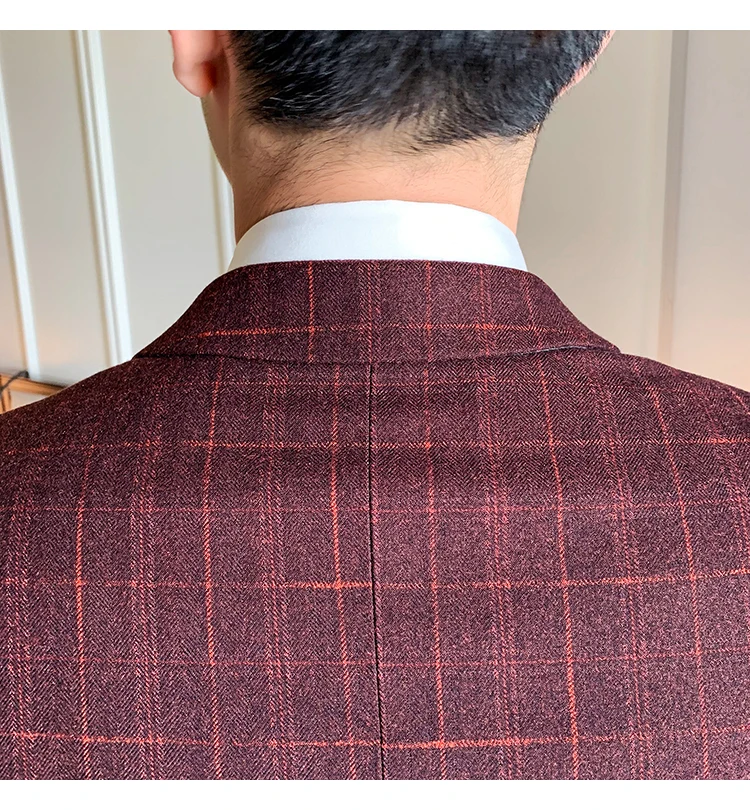 Клетчатый костюм мужской костюм из трех частей корейской версии Slim Groomsman свадебное платье деловой костюм профессиональное платье