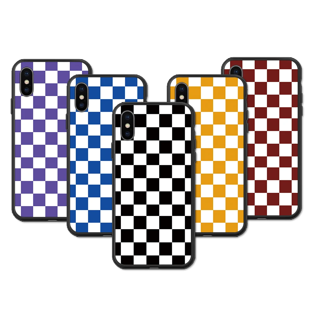 Lujo Чехлы для пар iphone 11 PRO X XS Max XR 7 8 6 6s Plus черный белый клетчатый узор мягкий