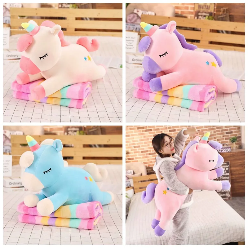 

Unicorn Doll Blanket Dual Purpose Pillow Blanket Doll Plush Toys Software Large Size Pajama Back Cushion Doll