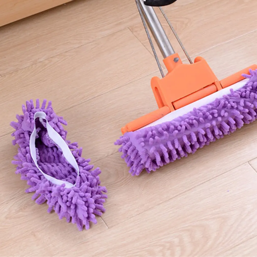 2pcs/set Chenille Mop Wipe Slippers Shoes Lazy Shoe Mop Caps Set House Bathroom Detachable Floor Wipe Lazy Shoes Cover - Цвет: Фиолетовый