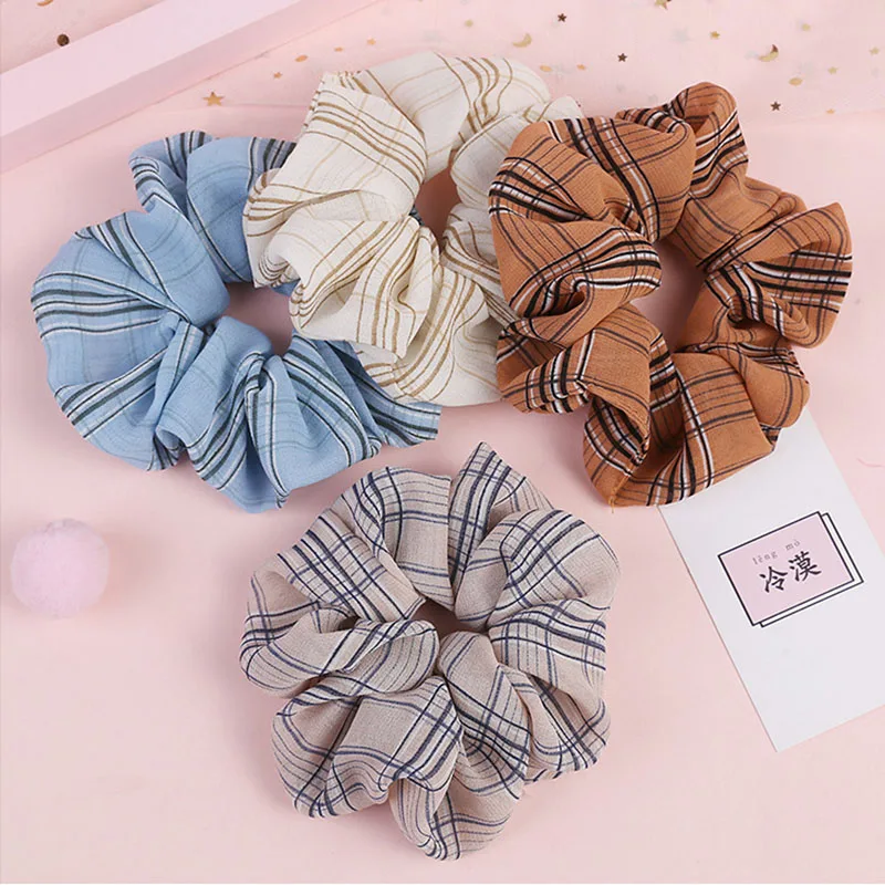 

New Arrival Women Plaid Hair Rope Ties Ponytail Holder Hair Ring Elastic Rubber Bands Scrunchie Hair Accessories For Women Girls