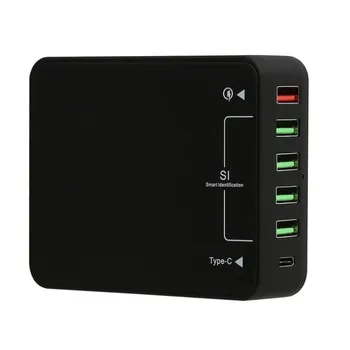 

60W USB Charger, QC 3.0 Type C Desktop Charger : 6-Port USB Charging Station, Charger Hub, Multiple USB Charger for Smartphone