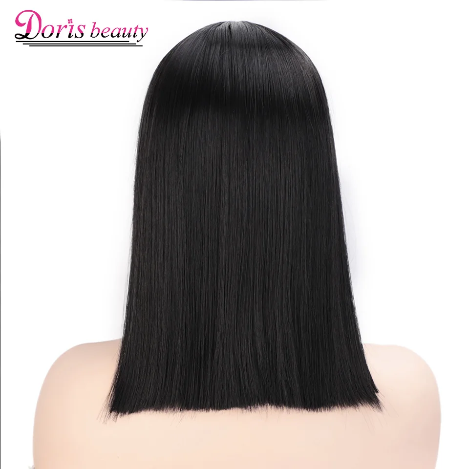 Doris beauty черный синтетический парик на кружеве короткие прямые волосы для женщин средняя часть косплей тупые парики