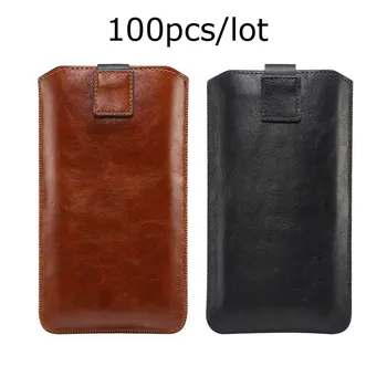 

100pcs/lot 6.9 inch Upgraded Version Ultra-thin Simple Drawstring Leather Case Mobile Phone Crazy Horse Fine Grain PF010