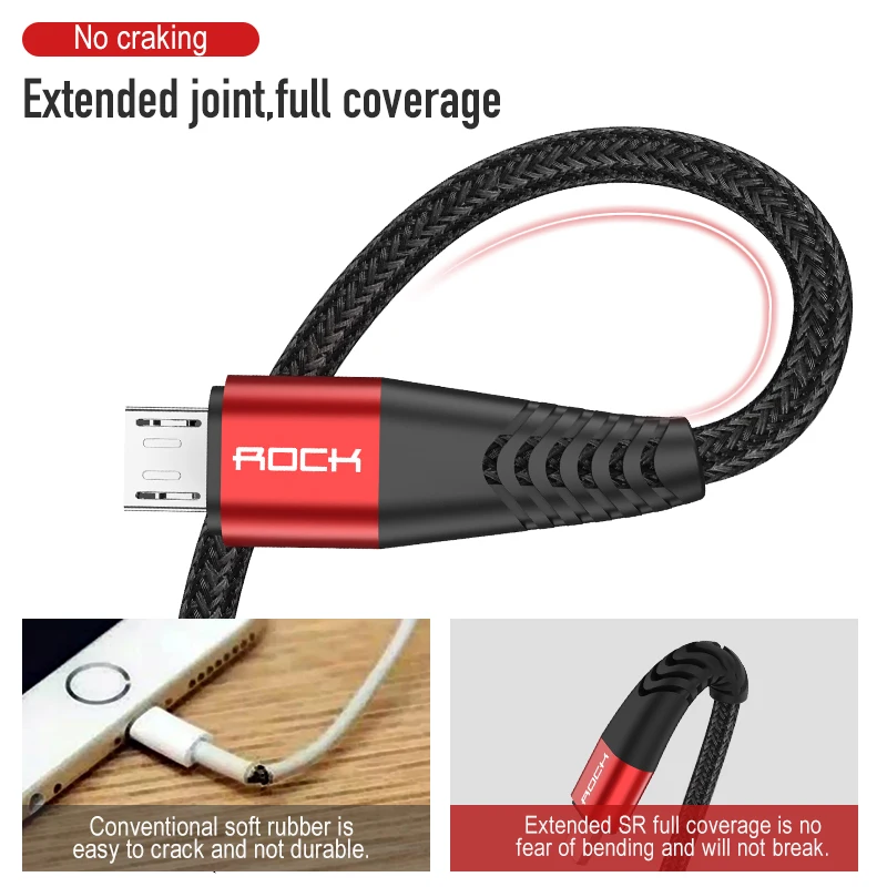 ROCK Micro USB кабель для Xiaomi Redmi 4X Note 4 5 для Samsung Hi-tension передачи данных Кабо зарядный кабель