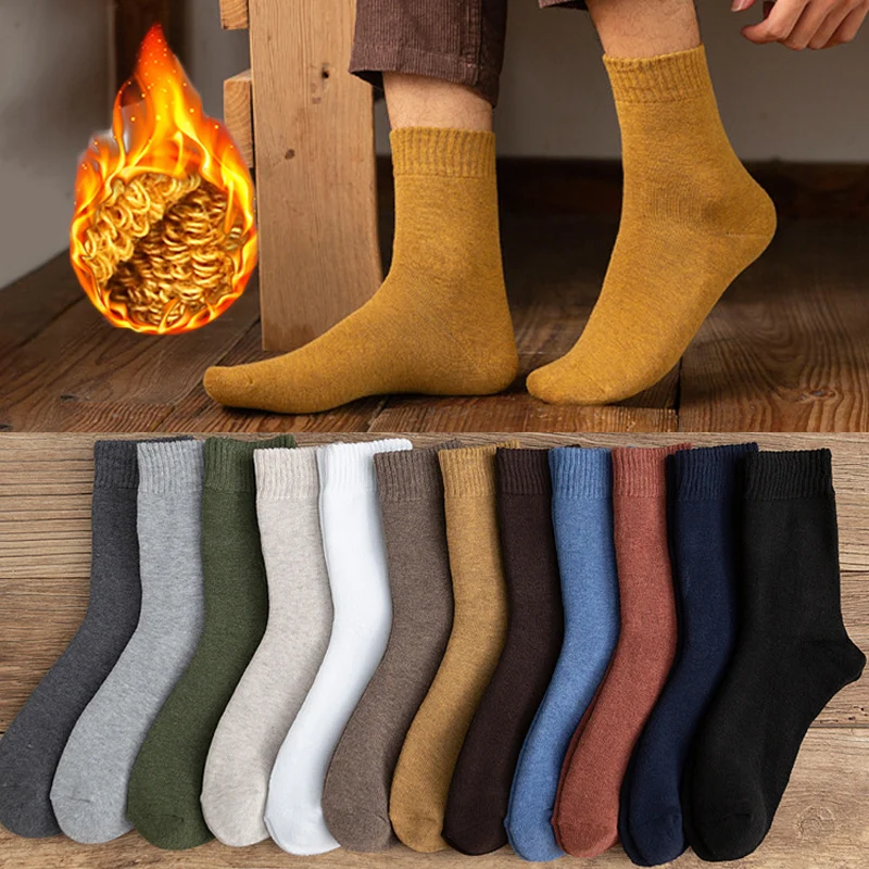 New Male Hot Sale 5Pairs/Lot Against Cold Terry Socks Winter Warm Solid Socks Super Thicker Men Socks