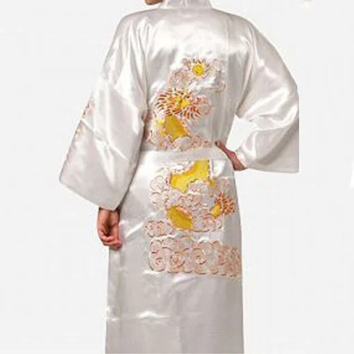 Большой размер 3XL халат для мужчин вышивка платье с драконами ночное белье мягкое атласное Lounge Ночная рубашка пижамы сексуальное свободное повседневное кимоно платье