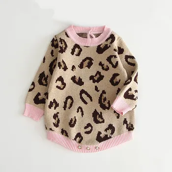 

Melario Baby Girls Romper Autumn Knitted Leopard Print Romoers Newborn Baby Girls Clothes 6M-3T Kids Costume Winter Romper