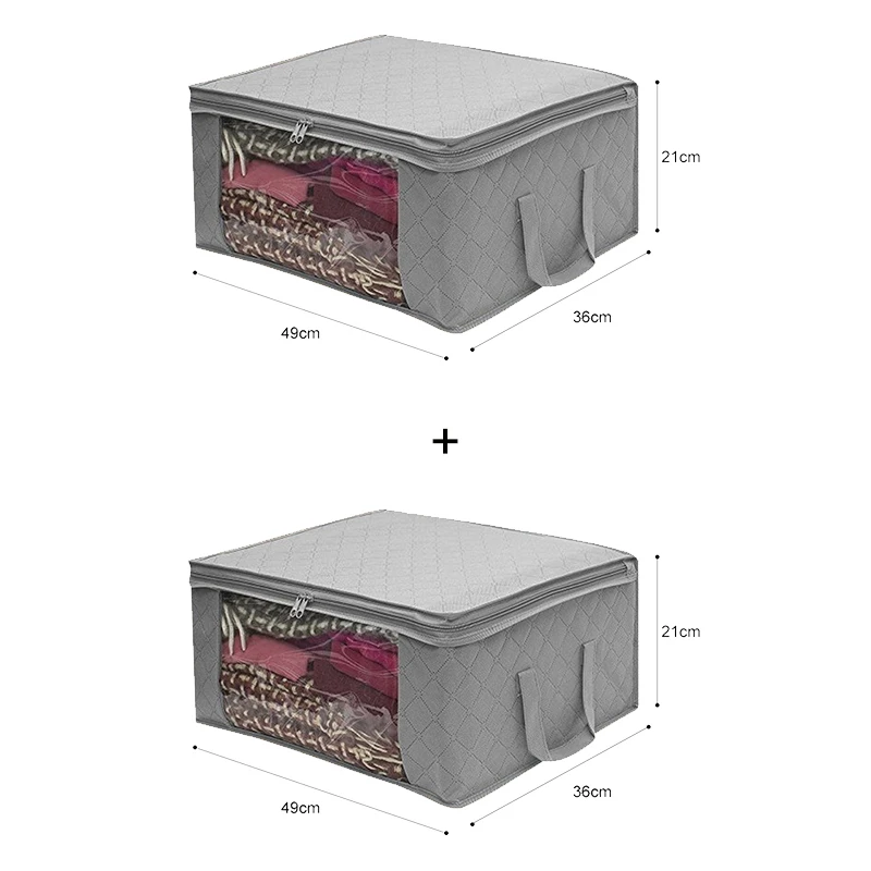 Костюмы коробка для хранения Складная сумка для хранения с прозрачным окошком, на молнии нетканые ткани одежде с помощью Организатор корзины с ручками 49x36x21 см - Цвет: Gray 2Pcs