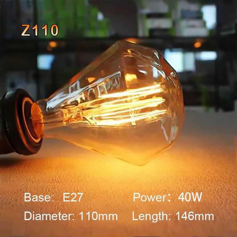Z110 Hontiey Edison лампочка E27 лампа 110V 220V нить накаливания Ampoule лампы винтажная лампочка эдисона украшения окружающего света - Испускаемый цвет: Z110