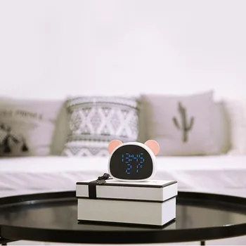 

Panda mirror image alarm clock cute Office Desk Decoration clock multi voice control function recording expression makeup mirror
