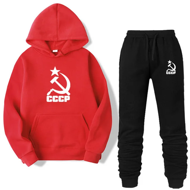 Red-W Комплект из двух предметов, модная толстовка с капюшоном CCCP, спортивная одежда для мужчин/женщин, спортивный костюм с капюшоном, осенняя мужская брендовая одежда, толстовки+ штаны, комплекты - Цвет: Red-W