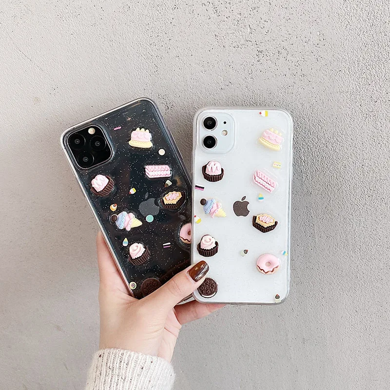 Drop glue gold foil 3D soft TPU luxury transparent phone case For iphone 12 11 Pro Max XR XS MAX 7 8 plus Shockproof cover | Мобильные