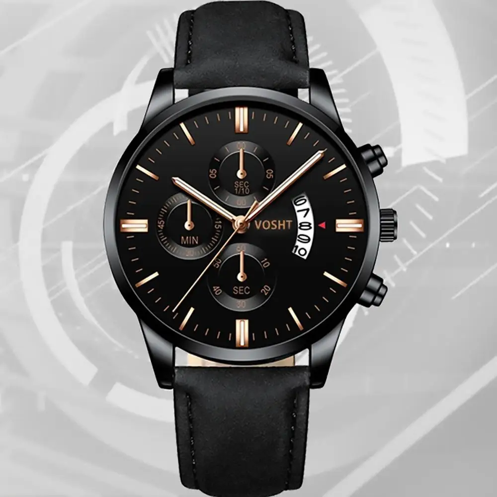 Модные Роскошные мужские часы с кожаным ремешком, аналоговые кварцевые наручные часы с датой, повседневные мужские водонепроницаемые наручные часы
