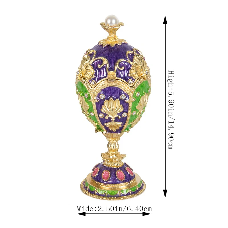 QIFU Luxury Metal Purple Faberge Egg Trinket Boxes for Home Decoration Family Gift