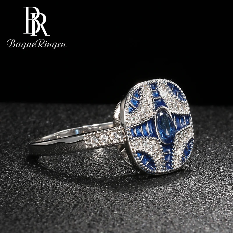 Bague Ringen, Трендовое серебро 925, ювелирные кольца с драгоценными камнями для женщин, геометрические сапфировые циркониевые синие обручальные вечерние кольца, женский подарок