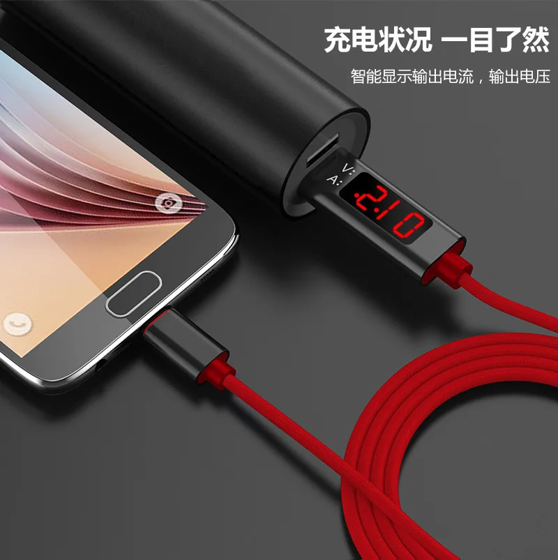 Светодиодный кабель Micro USB с цифровым разъемом type-C зарядное устройство V/A дисплей Зарядка данных плетеный кабель для samsung Xiaomi USB-C кабель Cargador - Цвет: Red