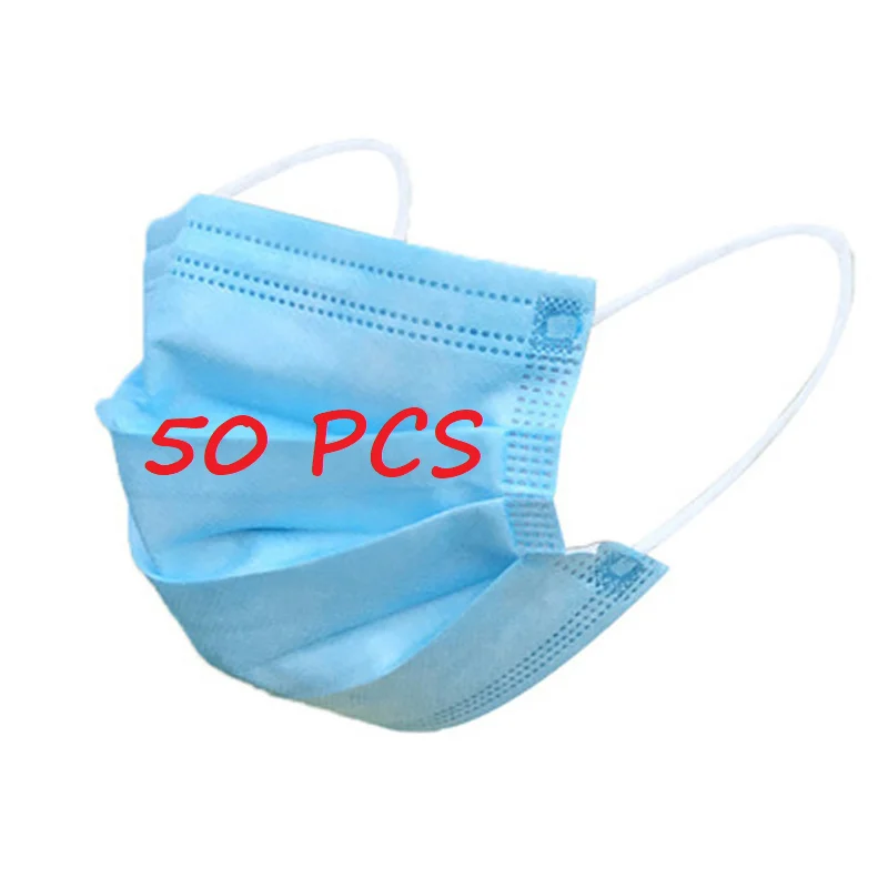 

Stock Pack of 50 Disposable Face Mask 3-Ply Ear Loop prevent Anti virus formaldehyde bad smell Bacteria proof face mouth mask