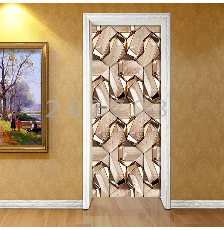 Розовое золото металл 3D шаблон дверь стикер настенные фрески ПВХ самоклеющиеся водоотталкивающие обои наклейки для гостиной Декор 3D Poste
