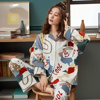 

Yixuan Pajamas Women'S Spring Autumn Cotton Long-Sleeved Hedging Casual Winter Sleepwear Home Service Ladies Korean Nighties