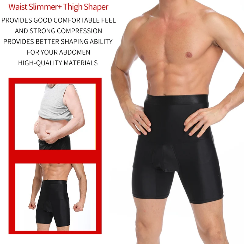 Mens Body Shaper Compression Shorts Waist Trainer Tummy Control