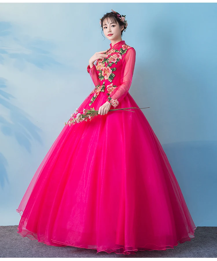 Trajes De Quinceaneras новые платья с высоким воротом и длинным рукавом, кружевные платья с цветами размера плюс, платье для выпускного вечера на заказ
