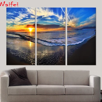 

diamond Painting 3 Piece Seascape Sunset Beach Painting Diamond Embroidery 5D DIY Mosaic Full square round Drill Decoration Home