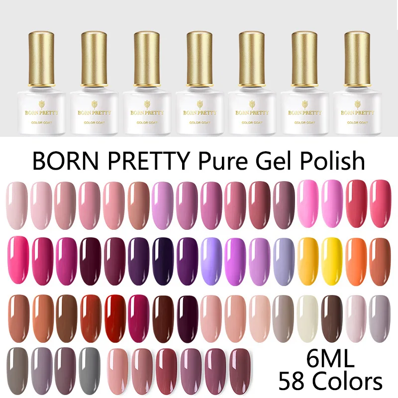 BORN PRETTY 58 Colors Gel Nail Polish Pure Nail Color Soak Off UV LED Gel Varnish SemiPermanent Lac