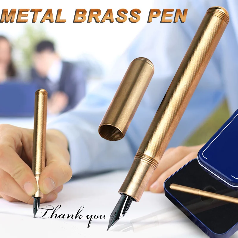 

Metal Brass Fountain Pen Bent Nib Fine Nib Threaded Surface with Pen Box OUJ99