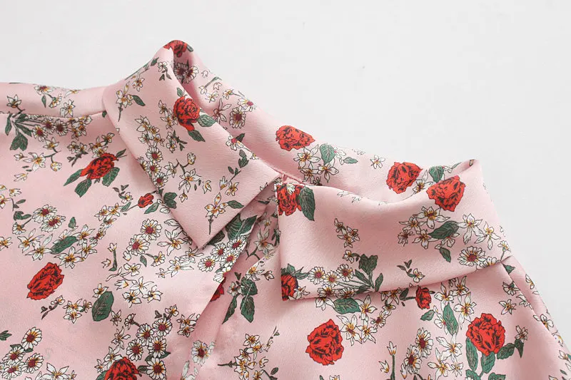 Женская элегантная плиссированная рубашка с халатом с цветочным принтом, блузки для женщин, повседневные свободные розовые Блузы с рукавами-фонариками, шикарная сорочка, топы LS4198