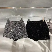 

2021 Autumn New Full Sequins Shining Heavy Zipper Nightclub Ladies Three-point Shorts Hot Pants Women Sexy Y2K Harajuku Casual