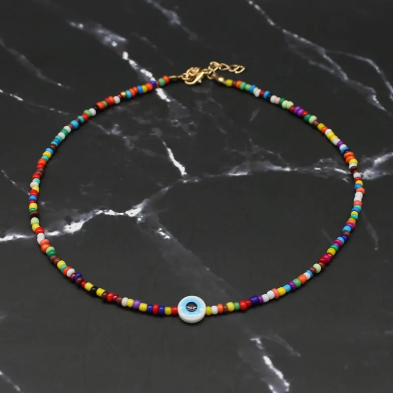 Fashion Turkish Evil Eyes Necklaces Women Bohemian Vintage Devil Pendant Choker Rainbow Seed Beads Party Collar Jewelry Gift | Украшения и
