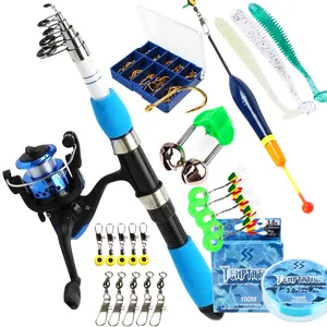 Sougayilang Портативный телескопическая 1,0-1,8 М удочка и Катушка для спиннинга дорожная сумка для рыболовных снастей приманки, крючки, крючковые снасти, полный набор - изображение
