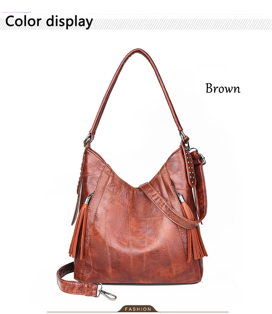 Женские кожаные сумки высокого качества с кисточками и заклепками, женские сумки через плечо для женщин, повседневная сумка-тоут, винтажная сумка, новая модель